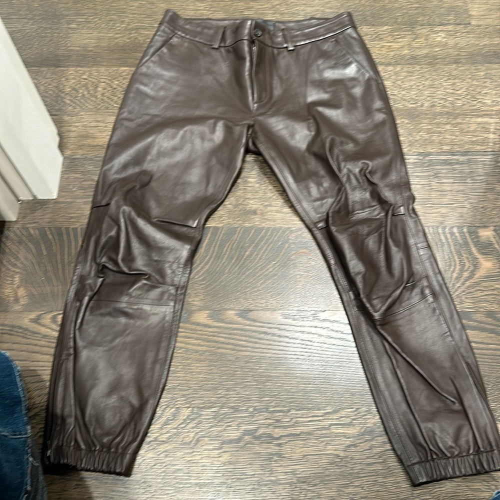 Nili Lotan brown French military 100% lamb leather pants